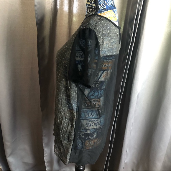 Romy Sheer Color Block Floral Short Sleeve Shirt Top - Picture 8 of 11